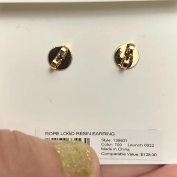 TORY BURCH ROPE LOGO STUD EARINGS - Picture 3 of 4